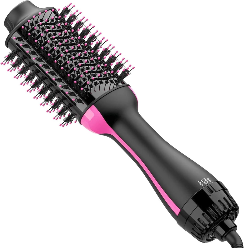 2-in-1 Hair Dryer and Styler Volumizer with Negative Ion Technology, Anti-Frizz Ceramic Titanium Barrel, 75mm Oval Shape, and 360° Rotation for Effortless Styling Across All Hair Types