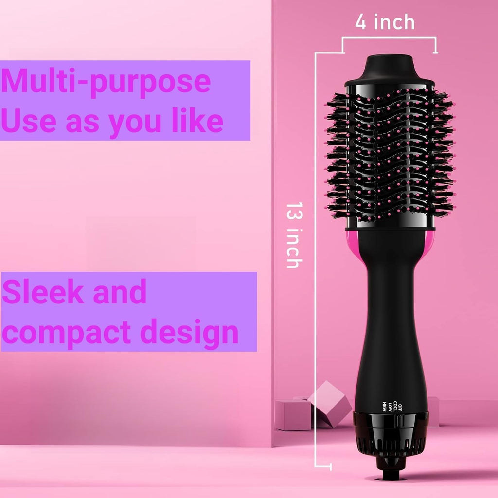 2-in-1 Hair Dryer and Styler Volumizer with Negative Ion Technology, Anti-Frizz Ceramic Titanium Barrel, 75mm Oval Shape, and 360° Rotation for Effortless Styling Across All Hair Types