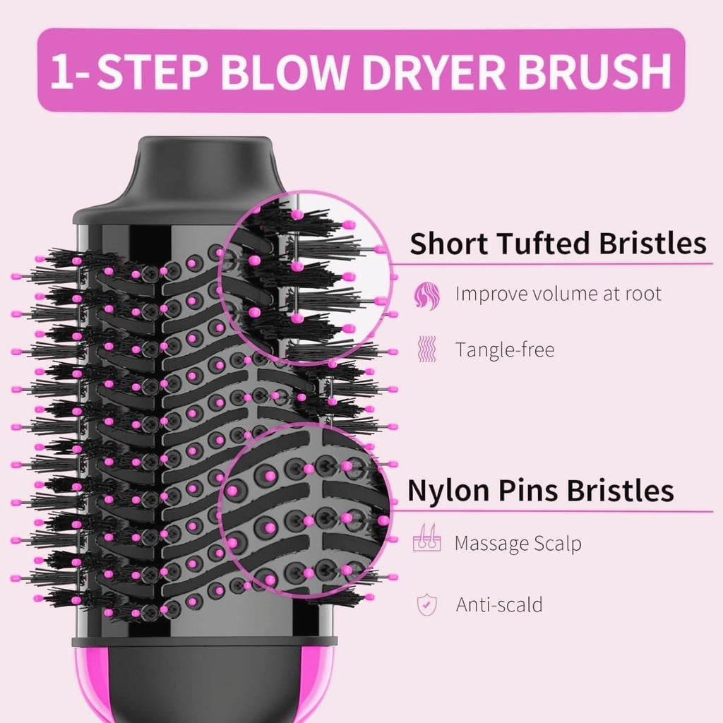 2-in-1 Hair Dryer and Styler Volumizer with Negative Ion Technology, Anti-Frizz Ceramic Titanium Barrel, 75mm Oval Shape, and 360° Rotation for Effortless Styling Across All Hair Types