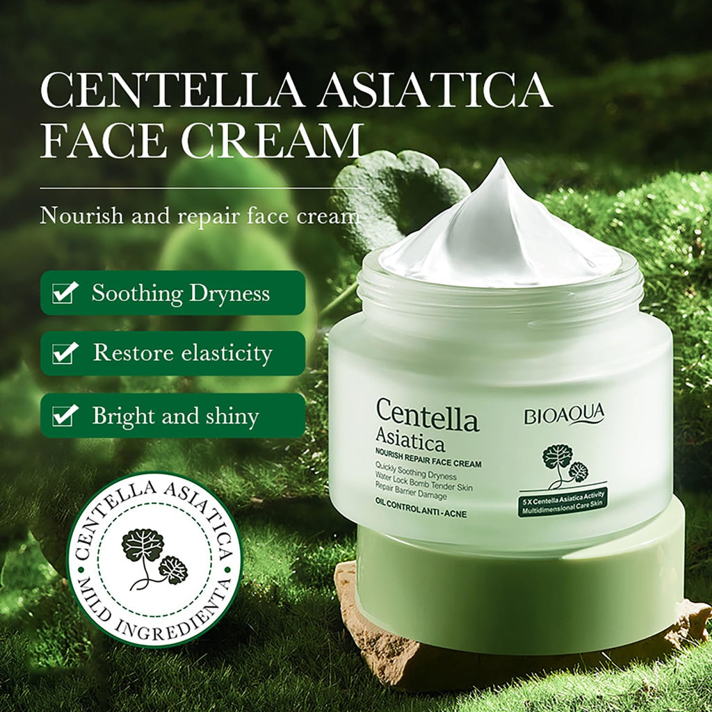 BIOAQUA Centella Asiatica Nourish Repair Face Cream 50g – Deep Moisturizing, Oil Control, Anti-Acne, and Skin Rejuvenation for All Skin Types