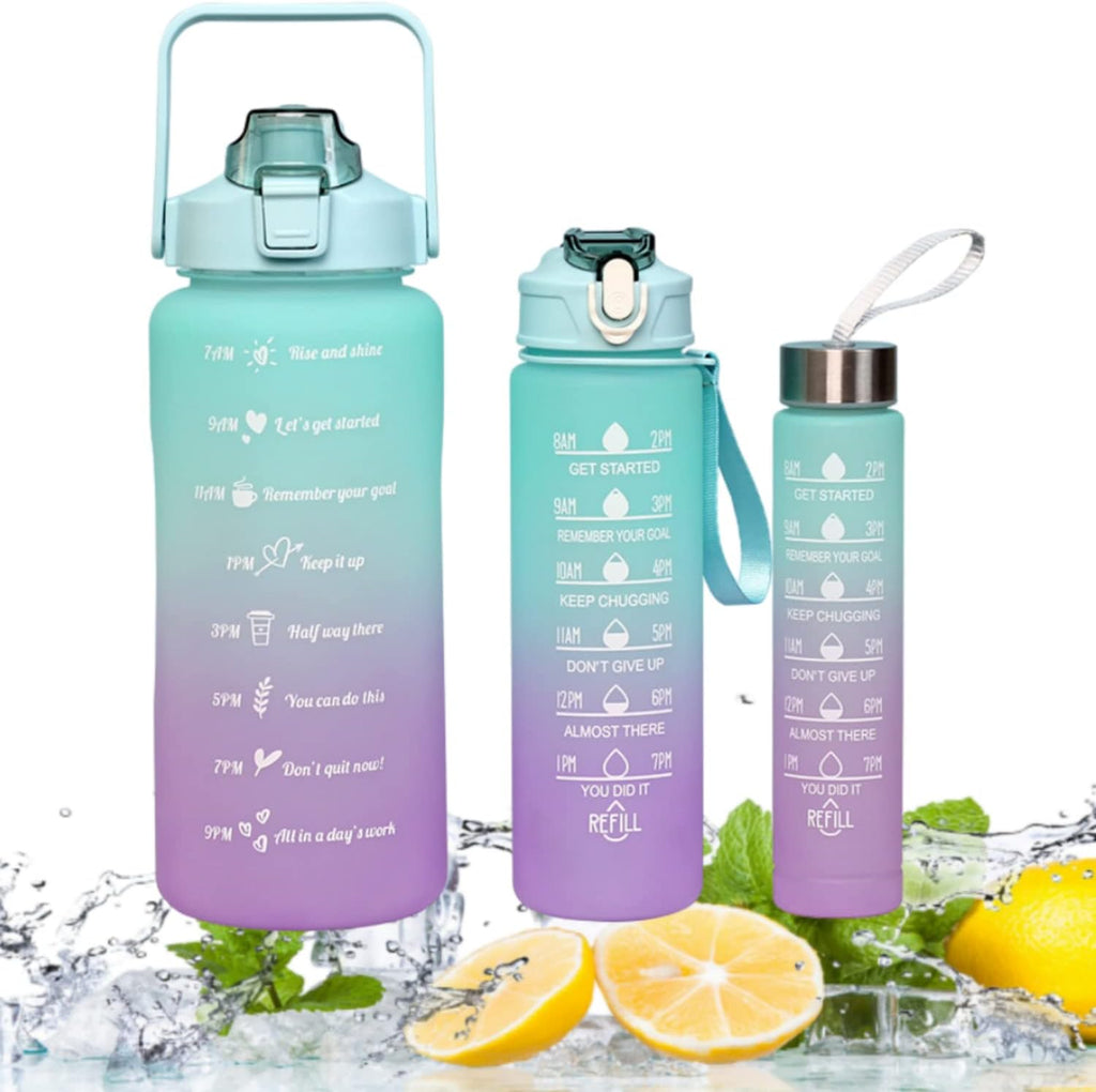 3-Piece Motivational Water Bottle Set – 2000ml, 900ml & 500ml | BPA-Free with Time & Capacity Markers