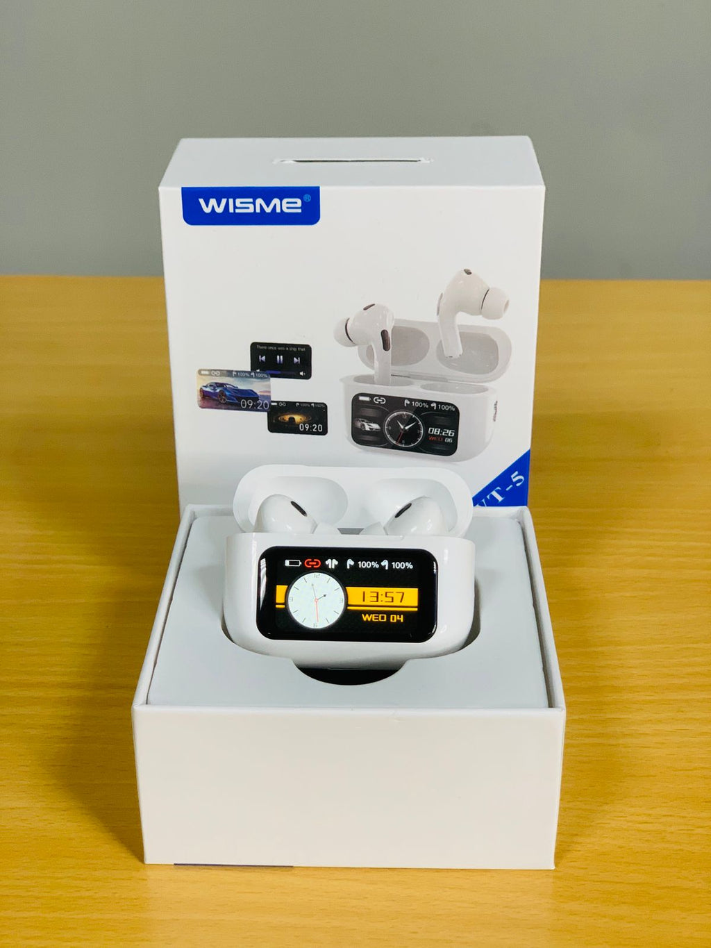 Wisme WT5 Touch-Control Bluetooth Earbuds with Smart Display, ANC, and 36-Hour Battery Life in Sleek AirPods-Inspired Design