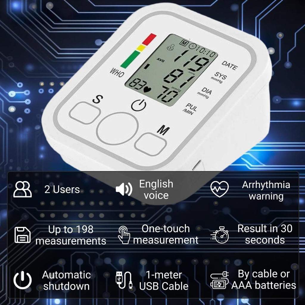 Automatic Blood Pressure Monitor with Arrhythmia Detection & WHO Color Indicator