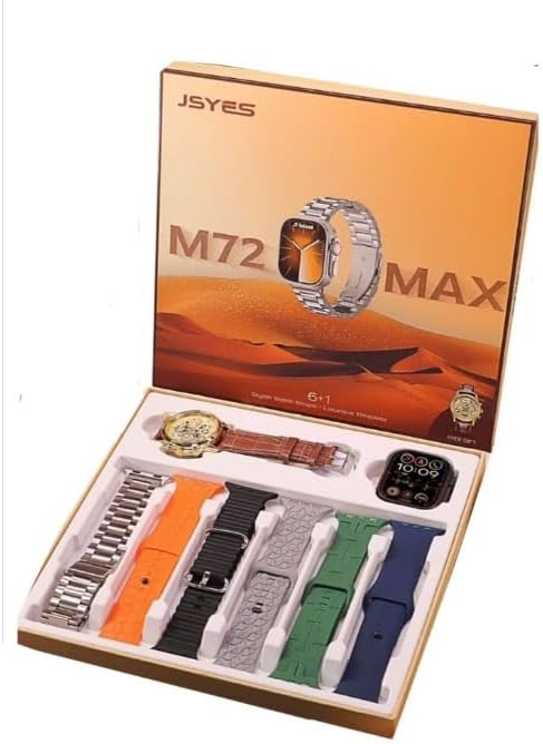 M72 Max Smartwatch with 2-Inch HD Display, Bluetooth Calling, Wireless Charging, and 6 Interchangeable Classic Watch Bands