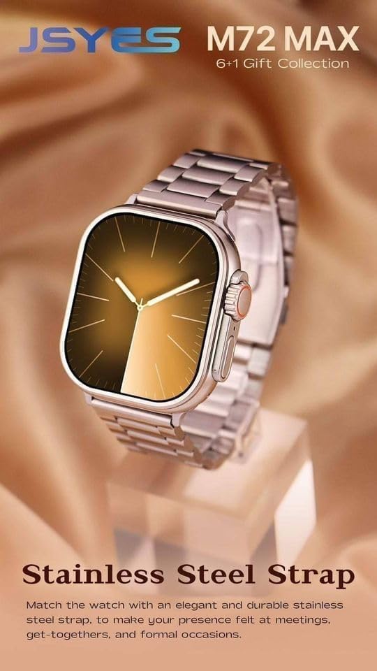 M72 Max Smartwatch with 2-Inch HD Display, Bluetooth Calling, Wireless Charging, and 6 Interchangeable Classic Watch Bands