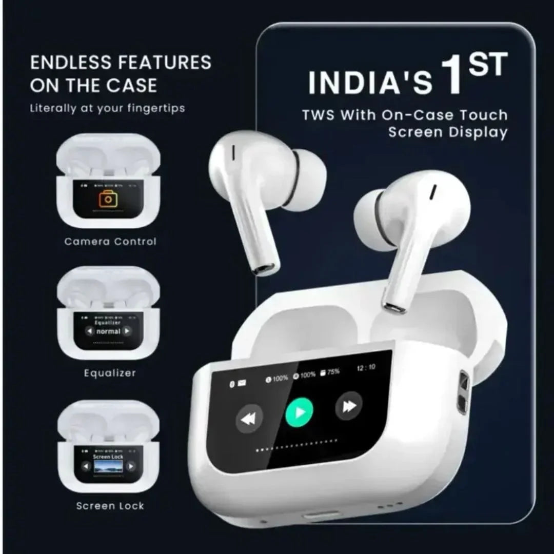 Wisme WT5 Touch-Control Bluetooth Earbuds with Smart Display, ANC, and 36-Hour Battery Life in Sleek AirPods-Inspired Design